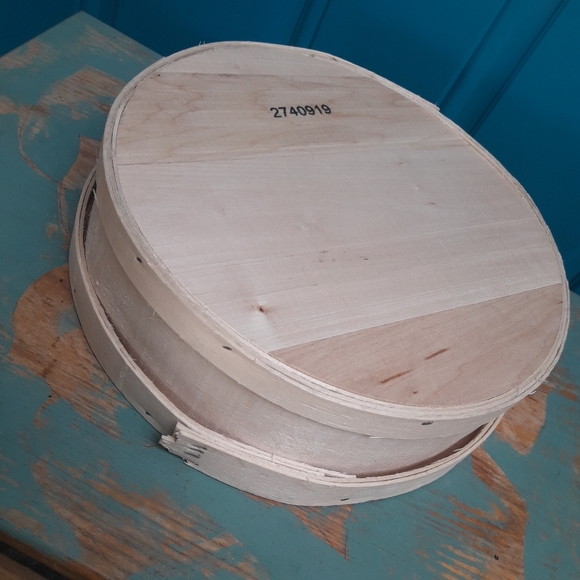 Round Box Wood Box with Lid Bourbon Storage Bin Container Hat Box Pantry Crafts - Picture 3 of 11